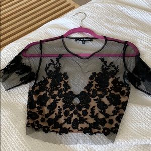 For Love and Lemon black lace cropped top